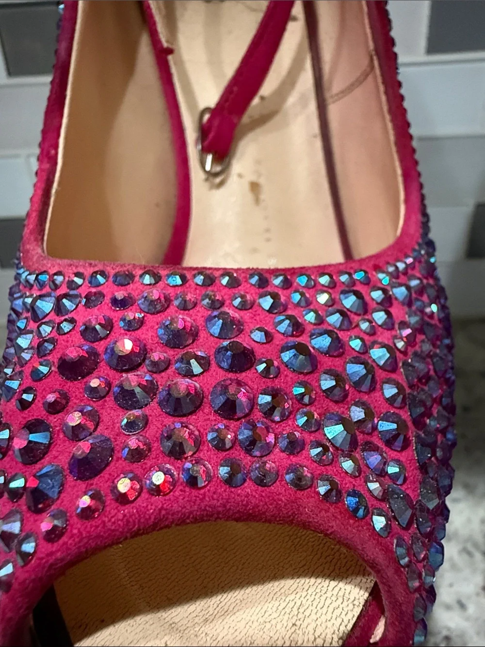 Giuseppe Zanotti Hot Pink Crystal Platform Wedge Peep-Toe Heels